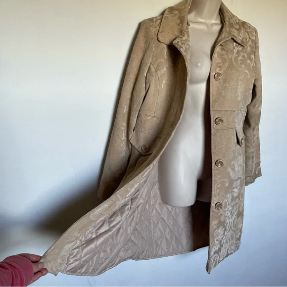 Vintage y2k tan tapestry jacquard pea coat (bag12) - Picture 7 of 10